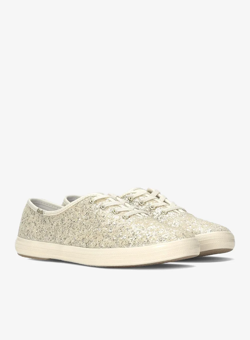Keds Cream Keds Women's Champion Lace Up Glitter Textile Casual Sneaker Cream for Women | Best Price UAE